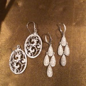 Two pair of silver faux diamond earrings
